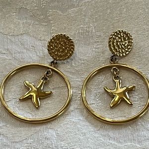 Vintage Monet starfish hoop earrings